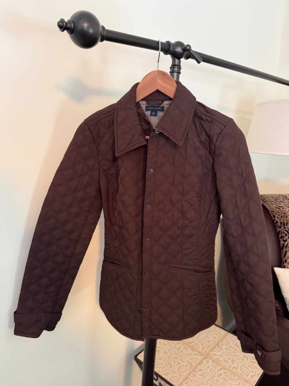 Tommy Hilfiger Brown Diamond Quilted Collared Snap Button Jacket